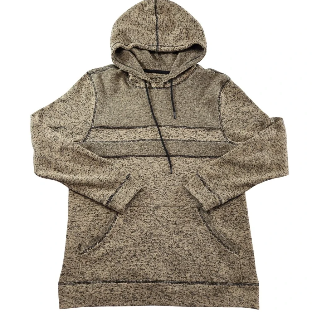BKE‎ Hoodie Mens M Beige Pullover Hooded Pockets Tagless Fleece Striped